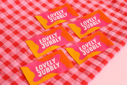 Colorful Woven Sewing Labels – Pack of 5 “Lovely Jubbly” Tags, Fun Clothing Labels for Handmade Clothes, Quilting & Sewing Projects - The Cosy Club Handmade