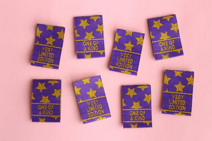 Purple & Gold Star Woven Sewing Labels:  "Very Limited Edition" Clothing Tags (Pack of 6) Labels for handmade projects, gifts, quilting tags - The Cosy Club Handmade