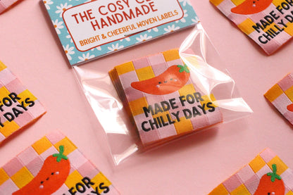 Fun Woven Clothing Labels – Pack of 5 “Made for Chilly Days” Tags, Super Soft Sewing Labels for Handmade Items, Projects, Gift Labels - The Cosy Club Handmade