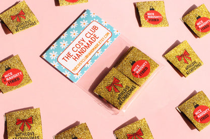 WITH LOVE, AT CHRISTMAS | Sparkly Gold Christmas Woven Sewing Labels (6 Pack) - The Cosy Club Handmade
