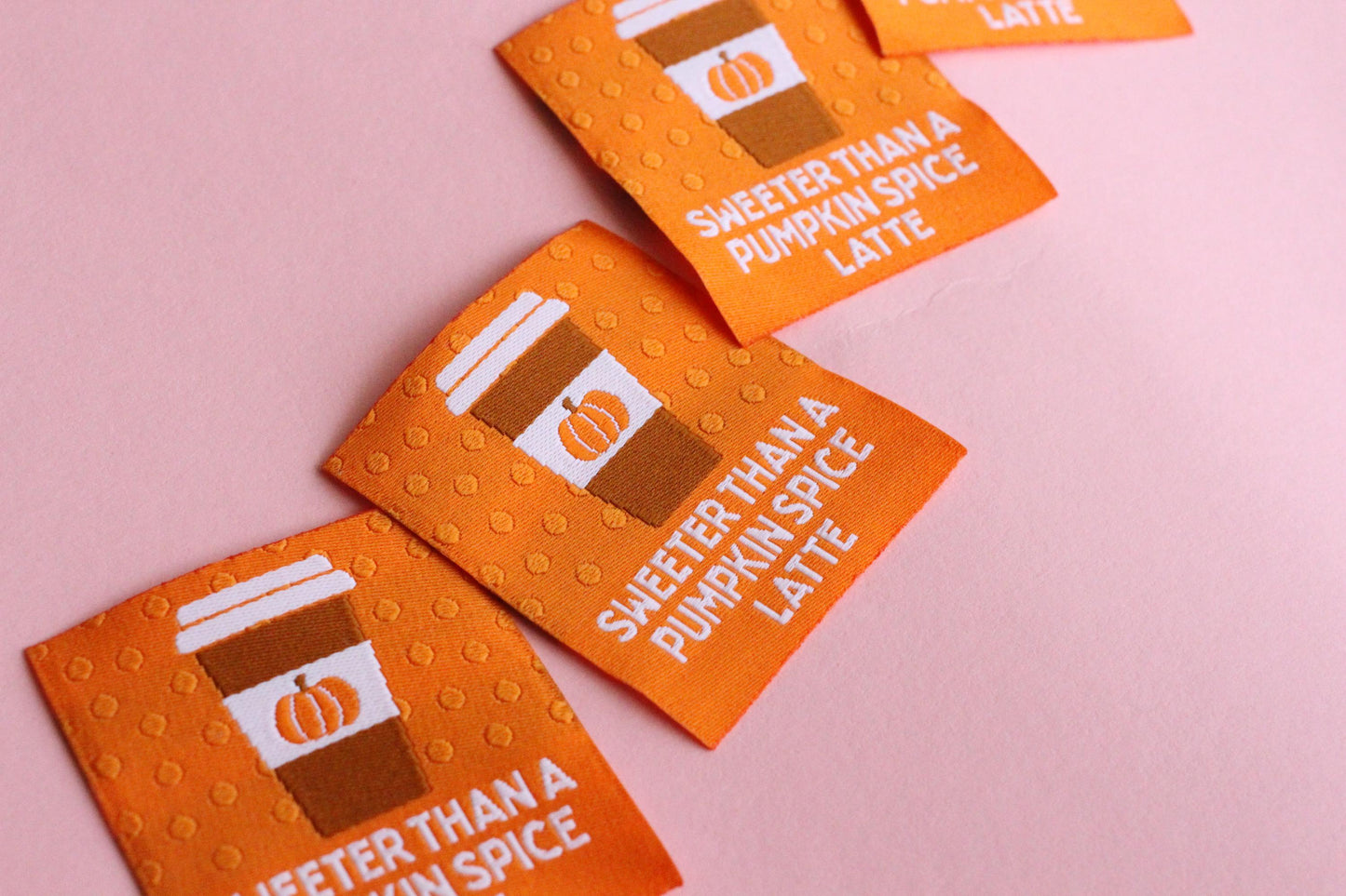 SWEETER THAN A PUMPKIN SPICE LATTE | Autumn Fall Flat Woven Sewing Labels (5 Pack) - The Cosy Club Handmade