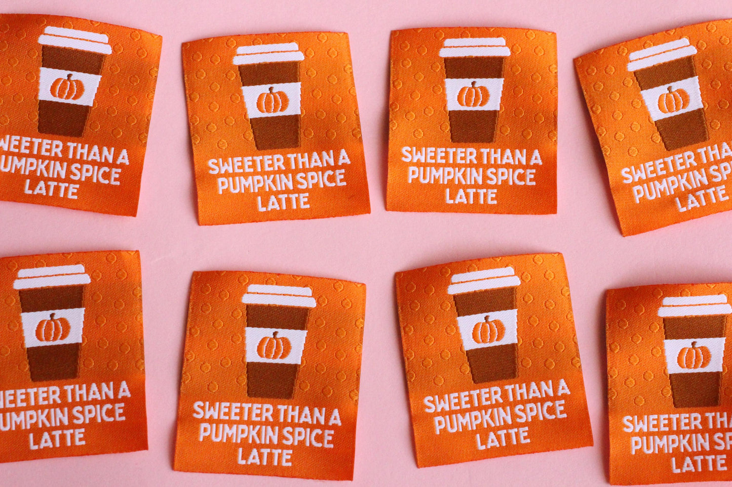 SWEETER THAN A PUMPKIN SPICE LATTE | Autumn Fall Flat Woven Sewing Labels (5 Pack) - The Cosy Club Handmade