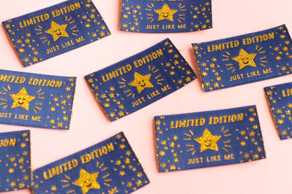LIMITED EDITION | JUST LIKE ME Gold Star Flat Woven Sewing Labels (5 Pack) - The Cosy Club Handmade