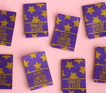 Purple & Gold Star Woven Sewing Labels:  "Very Limited Edition" Clothing Tags (Pack of 6) Labels for handmade projects, gifts, quilting tags - The Cosy Club Handmade