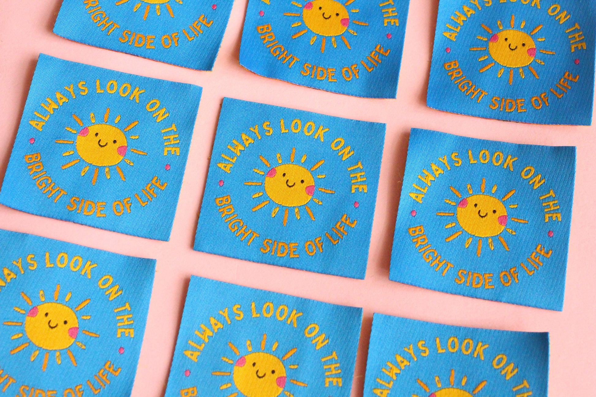 Woven Sewing Labels – Pack of 5 “Always Look On The Bright Side of Life” Tags, Cute Fabric Clothing Labels for Handmade Sewing Projects - The Cosy Club Handmade