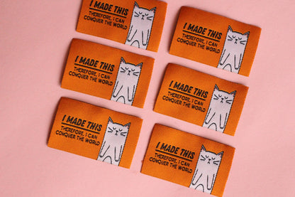 Cat Woven Sewing Labels – Pack of 5 “I Made This” Tags, Fun Clothing Labels for Handmade Projects & Cat Lovers - The Cosy Club Handmade