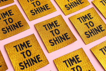 Metallic Gold Woven Sewing Labels – Pack of 5 “Time to Shine” Tags, Shiny Clothing Labels for Handmade Knitting, Crochet & Quilting - The Cosy Club Handmade