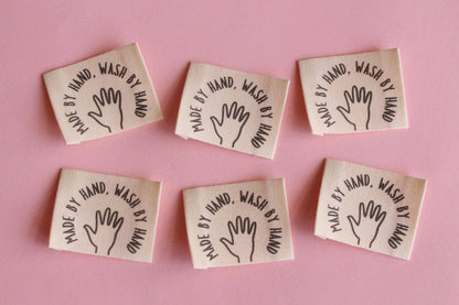 Organic Cotton Sewing Labels – Pack of 6 Unbleached “Made by Hand, Wash by Hand” Tags, Eco-Friendly Labels for Knitting and Handmade Clothes - The Cosy Club Handmade