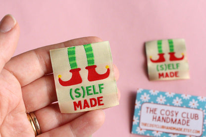 (S)ELF MADE | Christmas Flat Woven Sewing Labels (5 Pack) - The Cosy Club Handmade