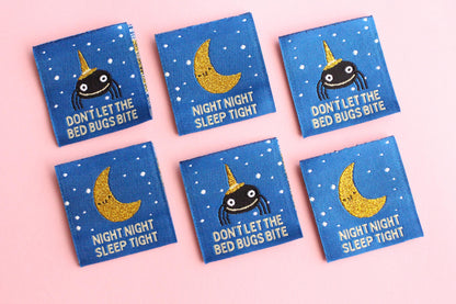 Pyjama Sewing Labels – Pack of 6 Double-Sided Fun Tags, Super Soft Labels for Handmade Projects "Night Night" "Don't Let the Bed Bugs Bite" - The Cosy Club Handmade