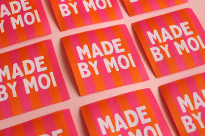 Woven Sewing Labels – Pink Orange Pack of 5 Labels “Made By Moi” Tags, Fun Clothing Labels for Handmade Projects, Knitting - The Cosy Club Handmade