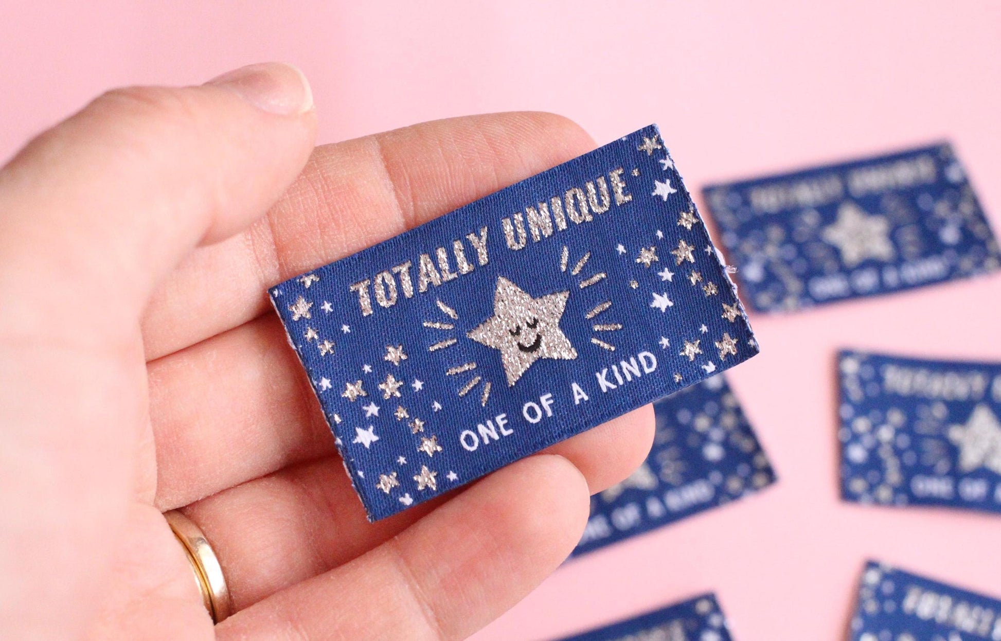 TOTALLY UNIQUE / ONE OF A KIND | Sparkly Silver Star Flat Woven Sewing Labels (5 Pack) - The Cosy Club Handmade