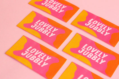 Colorful Woven Sewing Labels – Pack of 5 “Lovely Jubbly” Tags, Fun Clothing Labels for Handmade Clothes, Quilting & Sewing Projects - The Cosy Club Handmade