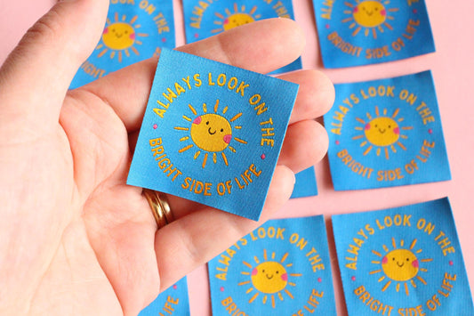 Woven Sewing Labels – Pack of 5 “Always Look On The Bright Side of Life” Tags, Cute Fabric Clothing Labels for Handmade Sewing Projects - The Cosy Club Handmade