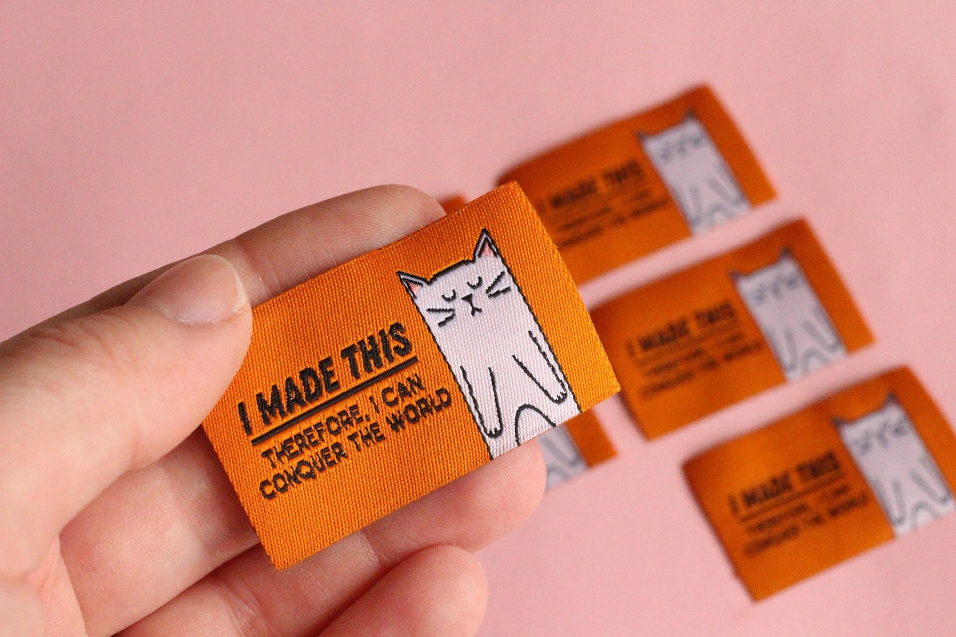 Cat Woven Sewing Labels – Pack of 5 “I Made This” Tags, Fun Clothing Labels for Handmade Projects & Cat Lovers - The Cosy Club Handmade
