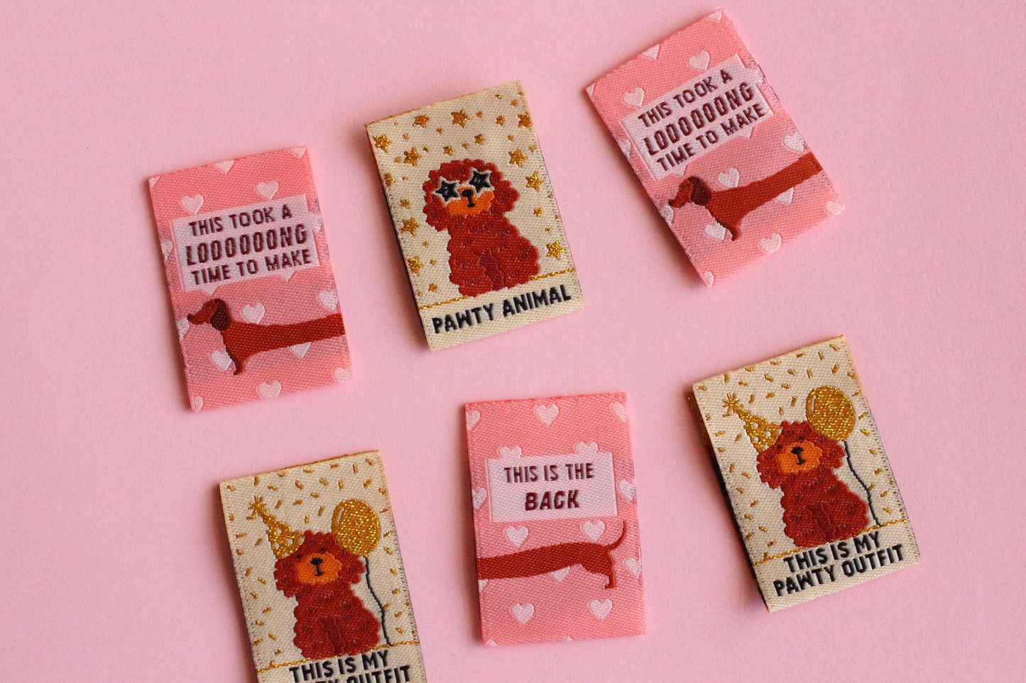 DOGGY BAG | Dog Woven Sewing Labels, Pack of 6 woven labels for handmade projects, perfect for dog lovers, crafts, quilting, crochet, knit - The Cosy Club Handmade