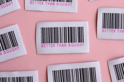 Woven Clothing Labels - "Better Than Bought" Barcode Design Woven Sewing Labels - Pack of 5 Fun Tags for Handmade Projects and Gifts, Crafts - The Cosy Club Handmade