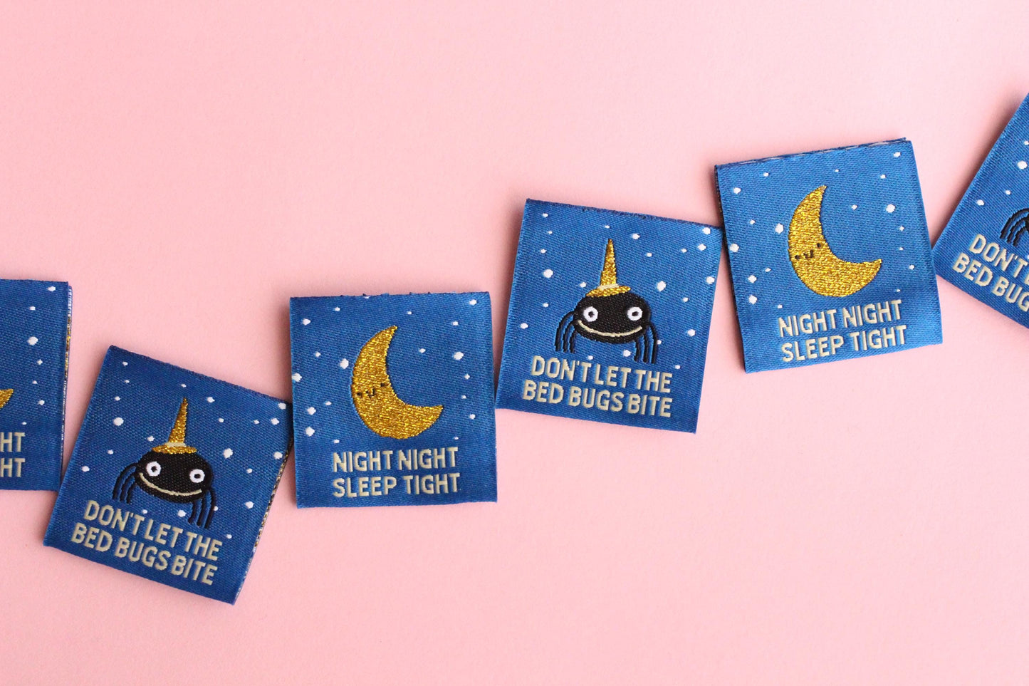 Pyjama Sewing Labels – Pack of 6 Double-Sided Fun Tags, Super Soft Labels for Handmade Projects "Night Night" "Don't Let the Bed Bugs Bite" - The Cosy Club Handmade