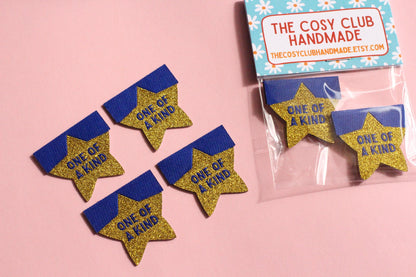 Star Sewing Labels: Metallic Gold "One of a Kind" Woven Tags (Pack of 4), Interfaced | Woven Sewing Labels for Handmade Gifts and Projects - The Cosy Club Handmade