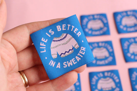 Winter Woven Sewing Labels – Pack of 5 Cosy Labels “Life is Better in a Sweater” Tags, Fun Clothing Labels for Handmade Projects, Knitting - The Cosy Club Handmade