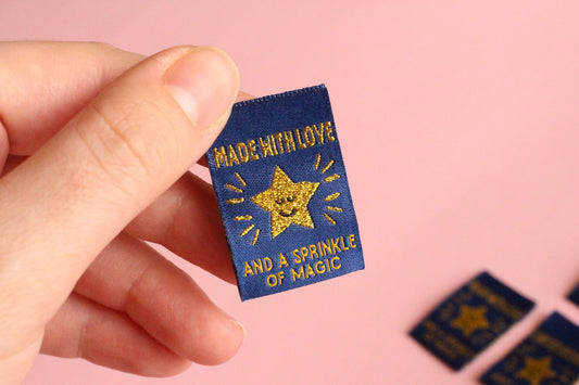 Metallic Gold Star Sewing Labels – Pack of 6 “Handmade With Love” & “Limited Edition” Double-Sided Woven Tags for Handmade Clothes - The Cosy Club Handmade