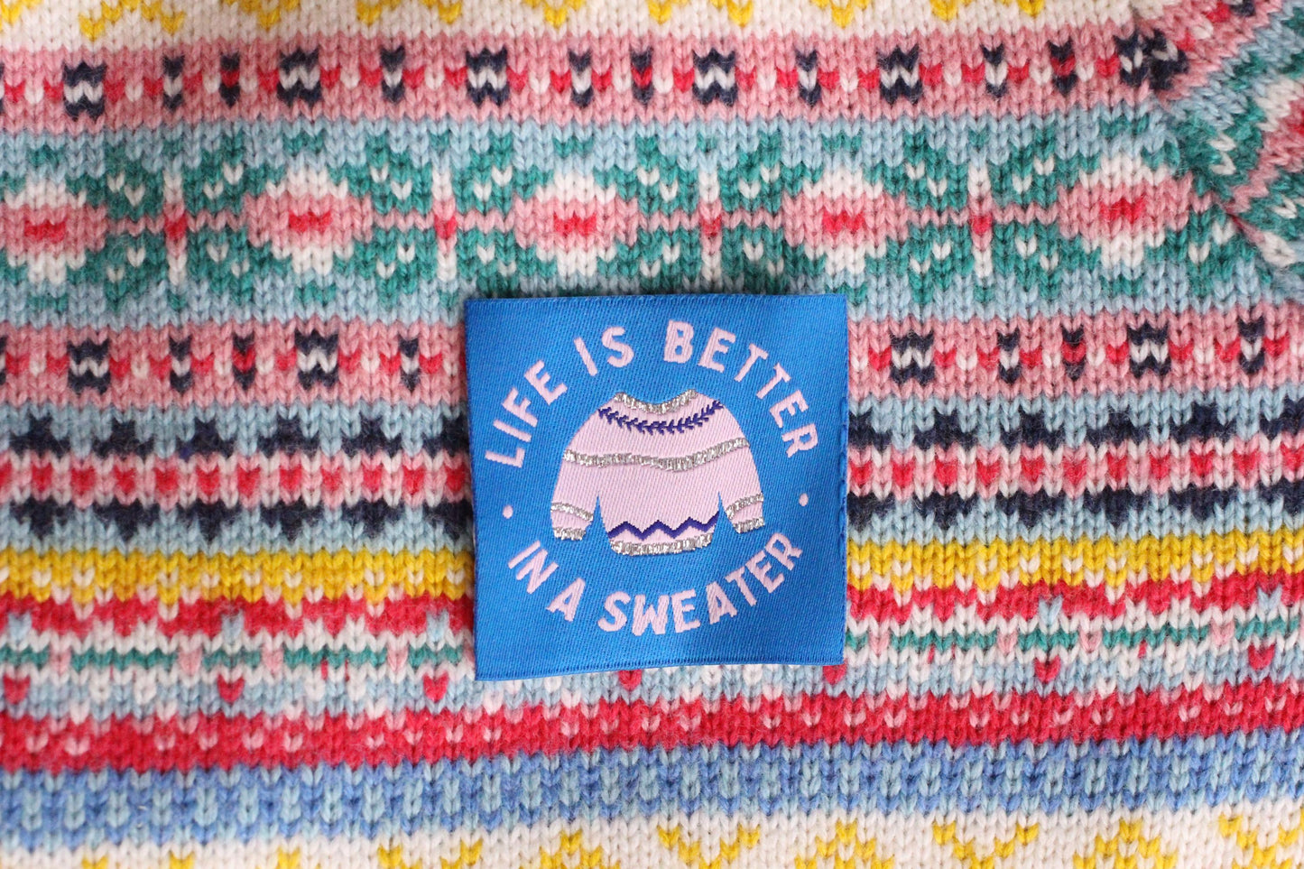Winter Woven Sewing Labels – Pack of 5 Cosy Labels “Life is Better in a Sweater” Tags, Fun Clothing Labels for Handmade Projects, Knitting - The Cosy Club Handmade