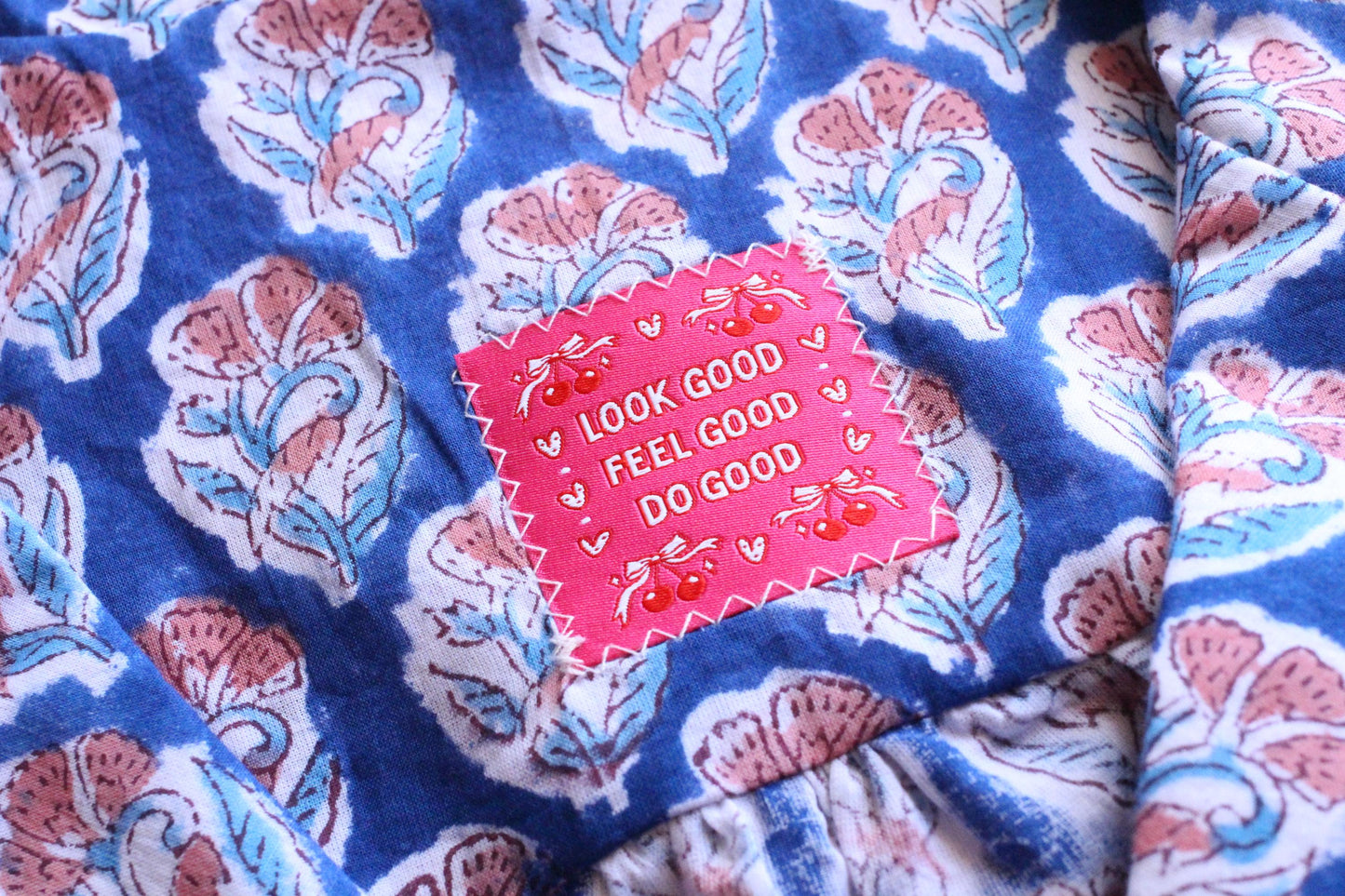 Pink Woven Sewing Labels – Pack of 5 Coquette Bow Cherry “Feel Good Look Good Do Good” Tags, Fun Clothing Labels for Handmade Projects - The Cosy Club Handmade