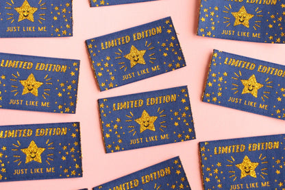 LIMITED EDITION | JUST LIKE ME Gold Star Flat Woven Sewing Labels (5 Pack) - The Cosy Club Handmade