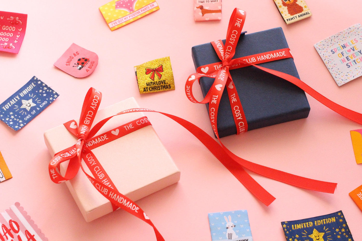 LIMITED EDITION Sewing Labels Gift Set | 18 woven sewing labels in reusable gift box. Gift set for sewists, crafts, quilt tags, labels gifts - The Cosy Club Handmade