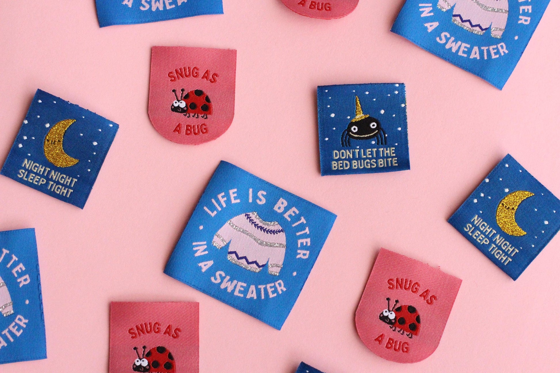 Ladybird / Ladybug Woven Sewing Labels – Pack of 5 Pink “Snug as a Bug” Cute Tags, Soft Clothing Labels for Crochet and Handmade Clothes - The Cosy Club Handmade