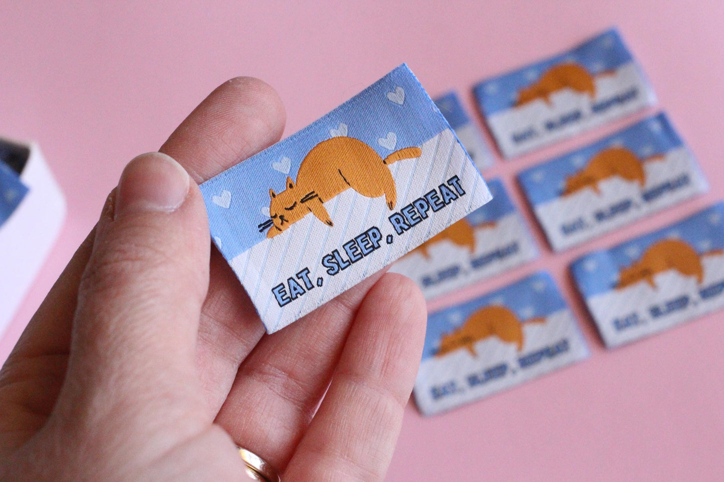 KITTY PACK | Pack of 6 cat themed woven sewing labels for handmade clothes/accessories "Size: Purrfect" "I'd Rather Be Napping" - The Cosy Club Handmade