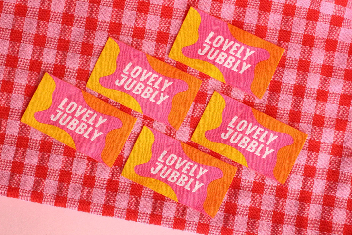 Colorful Woven Sewing Labels – Pack of 5 “Lovely Jubbly” Tags, Fun Clothing Labels for Handmade Clothes, Quilting & Sewing Projects - The Cosy Club Handmade