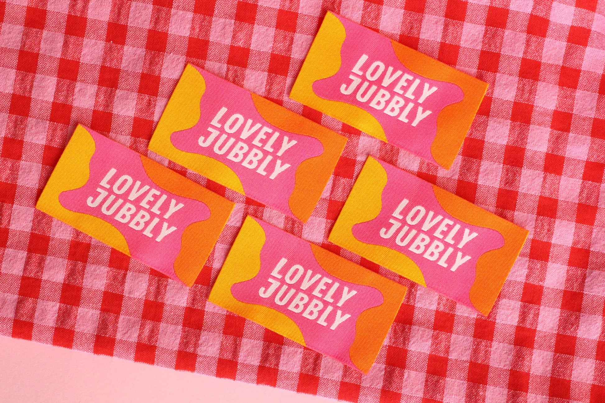 Colorful Woven Sewing Labels – Pack of 5 “Lovely Jubbly” Tags, Fun Clothing Labels for Handmade Clothes, Quilting & Sewing Projects - The Cosy Club Handmade