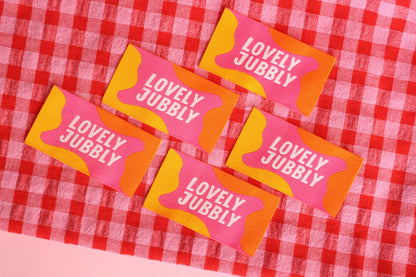 Colorful Woven Sewing Labels – Pack of 5 “Lovely Jubbly” Tags, Fun Clothing Labels for Handmade Clothes, Quilting & Sewing Projects - The Cosy Club Handmade