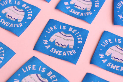 Winter Woven Sewing Labels – Pack of 5 Cosy Labels “Life is Better in a Sweater” Tags, Fun Clothing Labels for Handmade Projects, Knitting - The Cosy Club Handmade