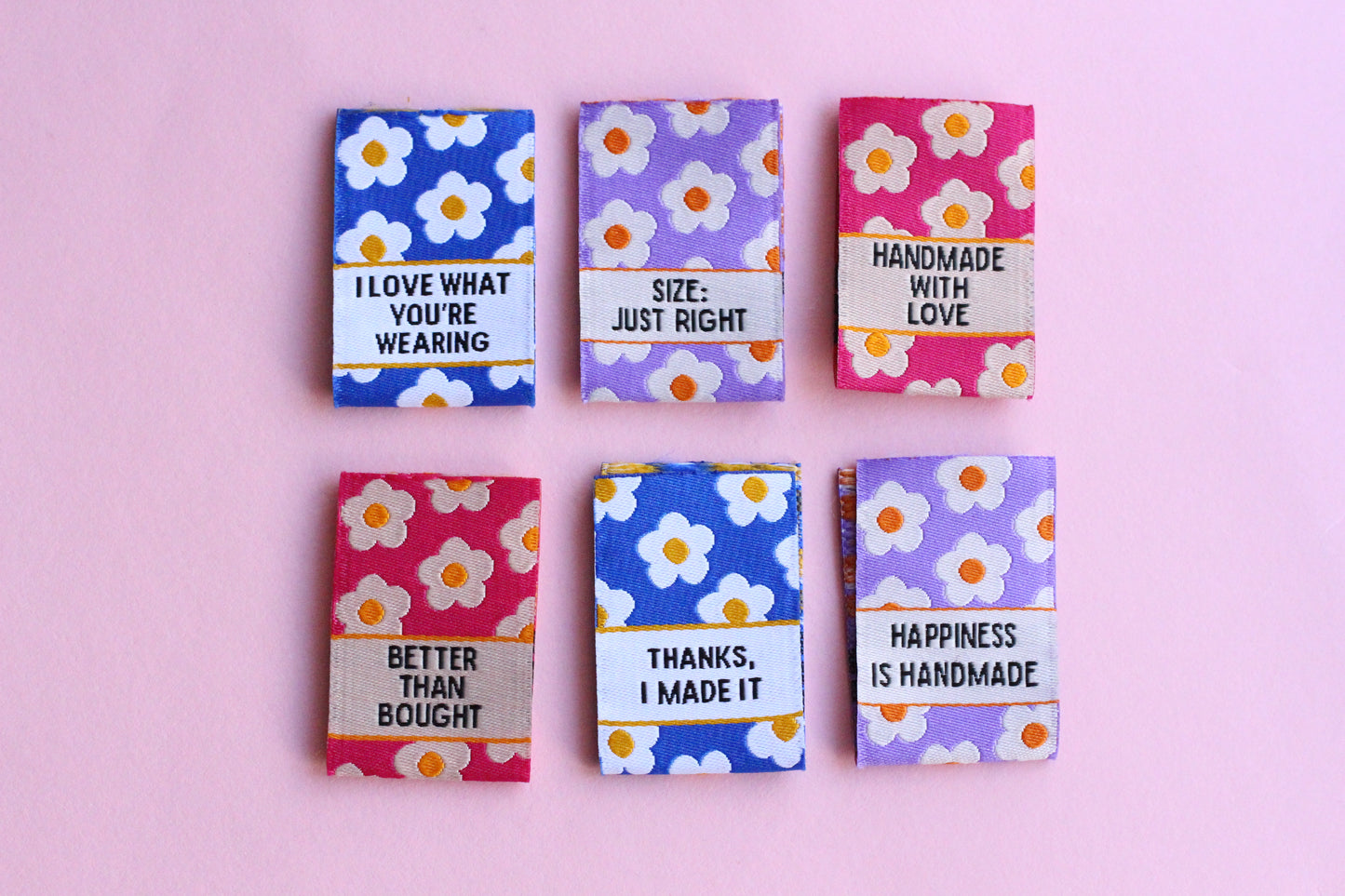 Flower Power Mixed Pack - 6 Double Sided Woven Labels - The Cosy Club Handmade
