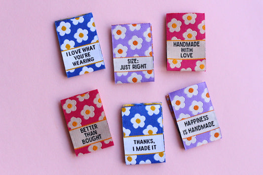 Flower Power Mixed Pack - 6 Double Sided Woven Labels - The Cosy Club Handmade