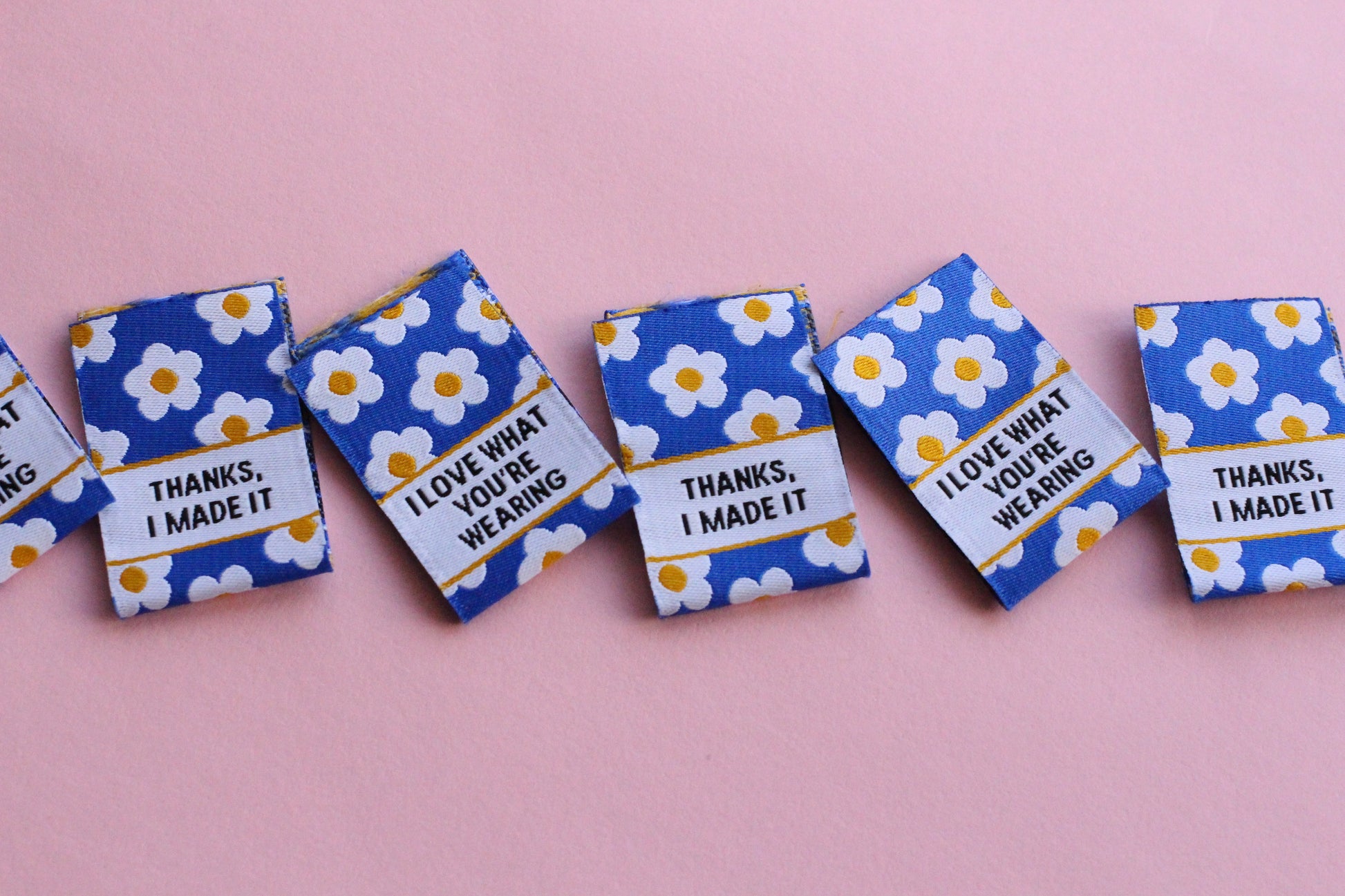 I Love What You're Wearing - 6 Double Sided Woven Sewing Labels - The Cosy Club Handmade