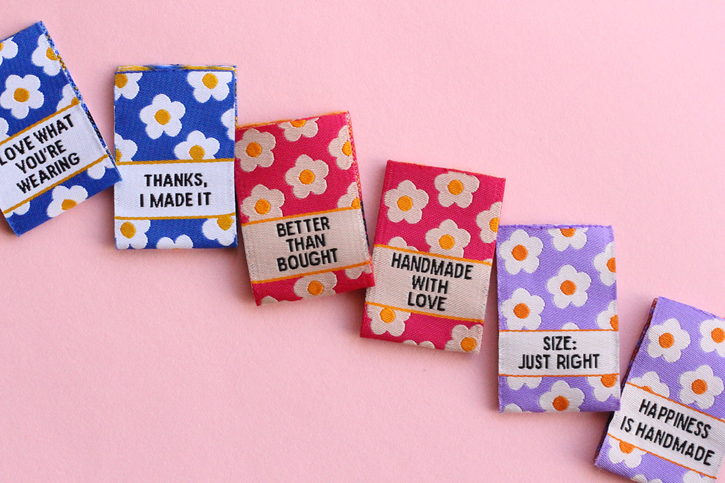 Flower Power Mixed Pack - 6 Double Sided Woven Labels - The Cosy Club Handmade