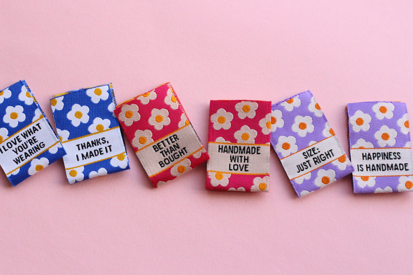 Flower Power Mixed Pack - 6 Double Sided Woven Labels - The Cosy Club Handmade