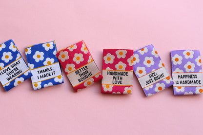 Flower Power Mixed Pack - 6 Double Sided Woven Labels - The Cosy Club Handmade