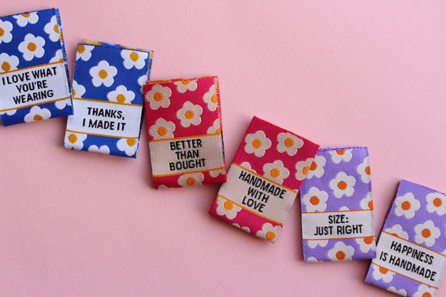 Flower Power Mixed Pack - 6 Double Sided Woven Labels - The Cosy Club Handmade