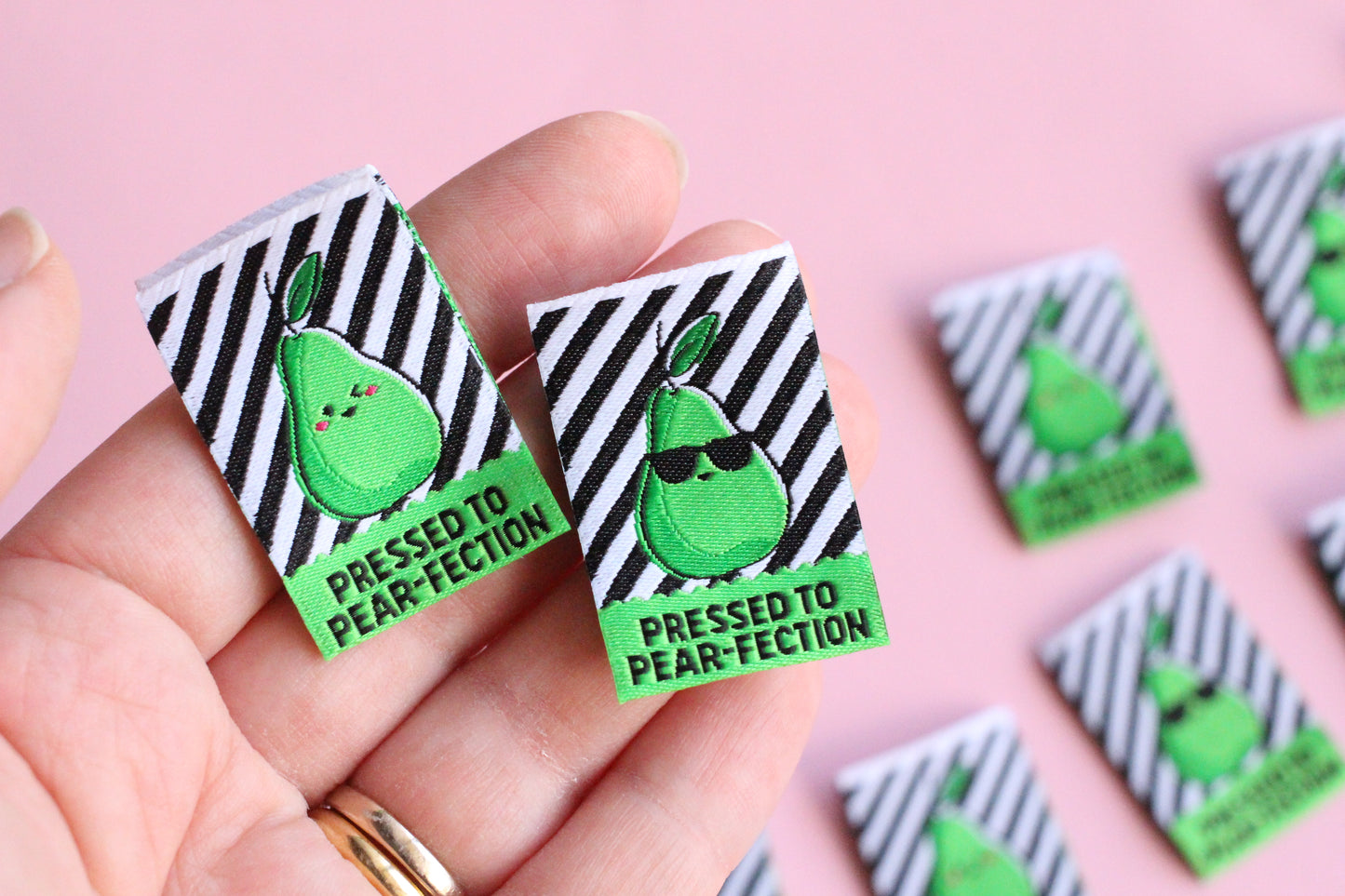 Pressed to Pear-fection - 6 Double Sided Sewing Labels - The Cosy Club Handmade