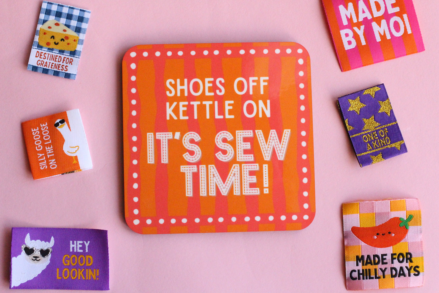 Shoes Off Kettle On It's Sew Time | Sewing Themed Coaster - The Cosy Club Handmade
