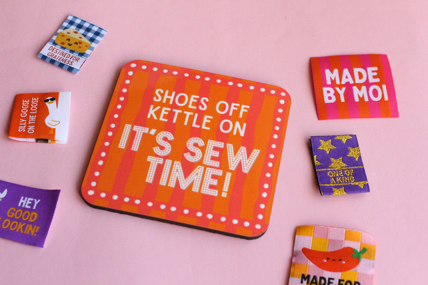 Shoes Off Kettle On It's Sew Time | Sewing Themed Coaster - The Cosy Club Handmade