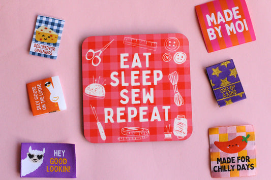 Eat Sleep Sew Repeat | Sewing Themed Coaster - The Cosy Club Handmade