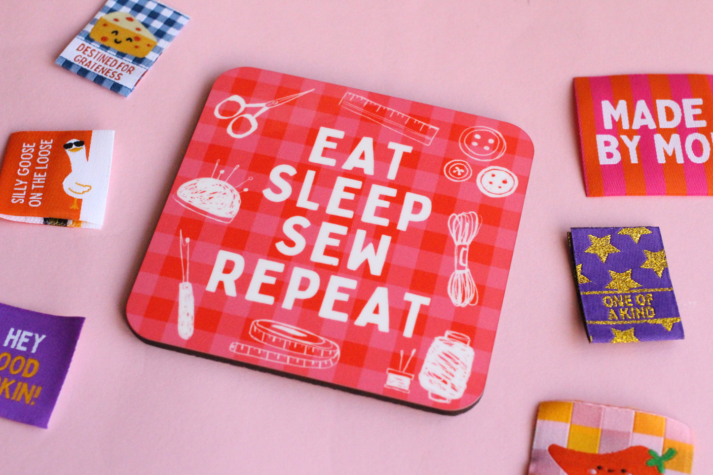 Eat Sleep Sew Repeat | Sewing Themed Coaster - The Cosy Club Handmade