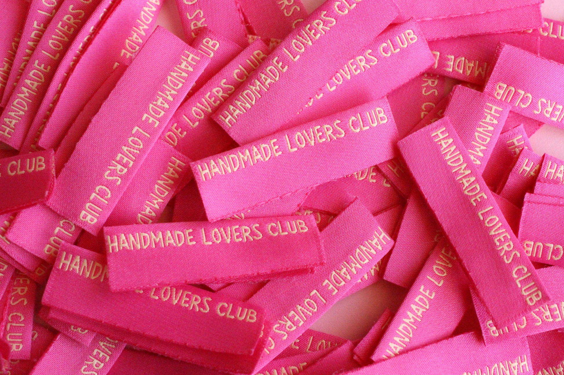 Handmade Lovers Club sewing labels from The Cosy Club Handmade, 6 side seam labels for custom fabric projects.