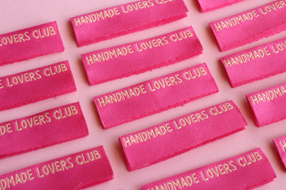 Handmade Lovers Club sewing labels by The Cosy Club Handmade, six side seam labels for clothing or craft projects.