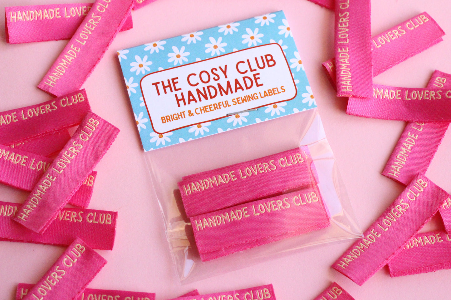 Handmade Lovers Club sewing labels by The Cosy Club Handmade, 6 side seam labels for garment finishing and branding.